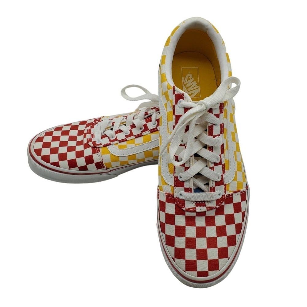 Vans Old Skool Kids Youth 7 Checkerboard Multi Color‎ Red Yellow Blue Sneakers
